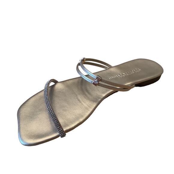 FASHION & SHOES METALLIC GOLD LEATHER AND CRYSTAL STRAP SLIDES NEW EU 40 US 9.5 - Picture 1 of 10